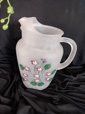 Frosted Glass Floral Pitcher in Purple and Green